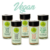 Vegan Bundle
TruFlavor Vegan Bundle with six seasoning blends on a white background.
Cuban Mojo, Fajita Fiesta, Caribbean Jerk, Cuban Beans, Cuban Chicken & Rice, and The Real Dill Ranch blends in jars and bags on a white background.